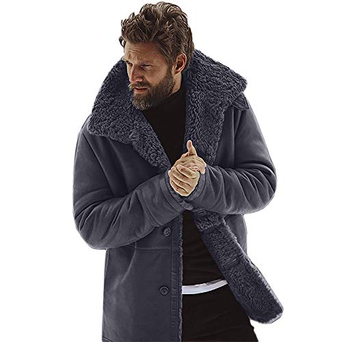 Veste Homme,SANFASHION Manteau Boutons Fleece Hiver en Peau de Mouton Blouson Chaud(Gris,XL)