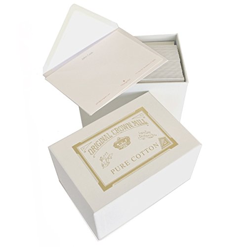 Original Crown Mill Cotton Luxury Box Set Includes 50x Cards and 50x C6 Lined Envelopes - Pure White
