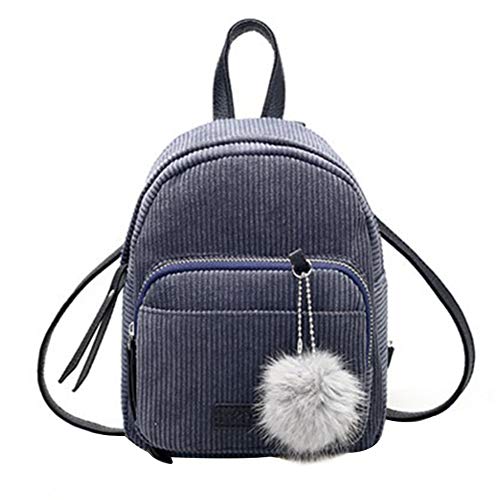 Preisvergleich Produktbild Haodou Frauen Leinwand Samt Rucksack Haarkugel Schulter Taschen Reise Schulranzen Damenrucksack Weibliche Tasche (Dunkelblau)
