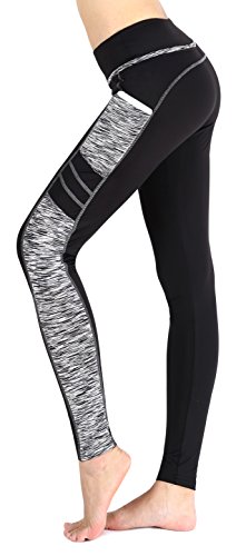 Munvot Leggings de Sport Femme Collants Maigre Running Fitness Pantalon Sport avec Poche Taille Normale Blanc(Longue Capri Legging)/L