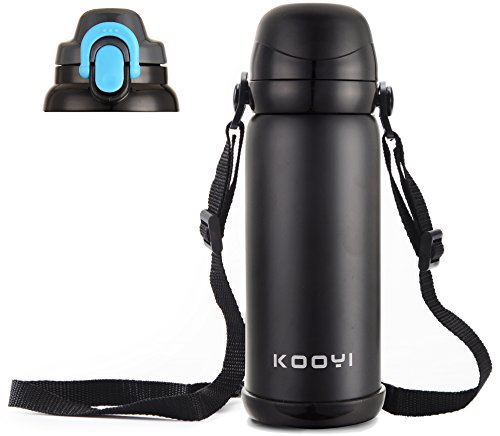 Kooyi 800 ML Thermobecher aus Edelstahl mit 2 verschiedenen Deckeln, Multifunktionale Isolierbecher (Schwarz)