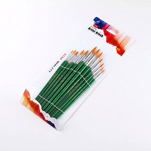UEETEK 12pcs Farbe Pinsel Set Nylon Wolle spitz Tipp Art Pinsel für Acryl Öl-Aquarell-grün - 6