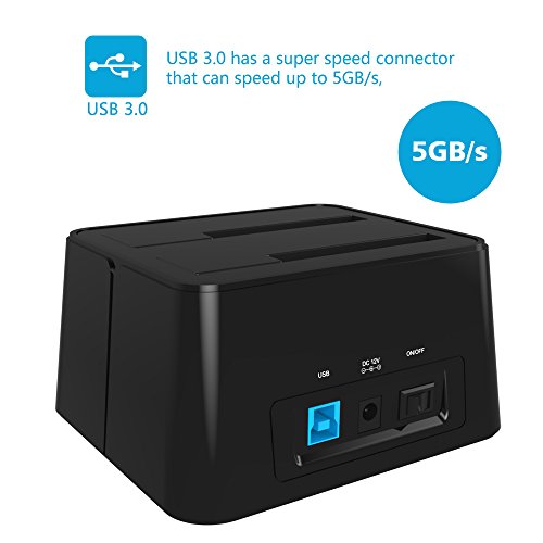Wavlink Dual Bay SATA zu USB3.0 Externe Festplatten Docking Station für 2,5 oder 3,5-Zoll-HDD, SSD mit Festplatten Kopierer / Klone-Funktion- Schwarz - 2