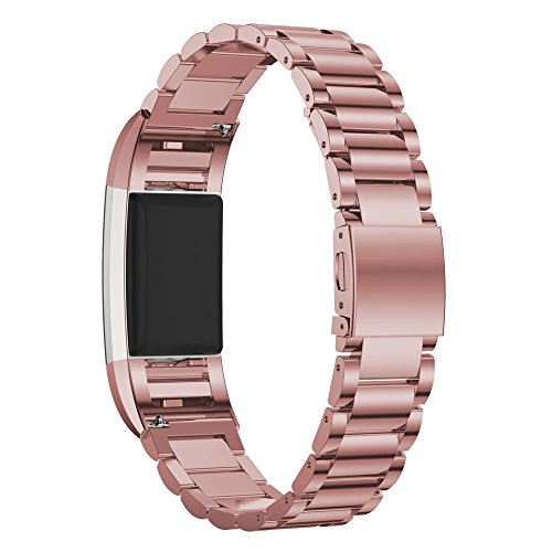 Fitbit Charge 2 Armbänder, IVSO Edelstahl Metall Armband Ersatz Uhrenarmband für Fitbit Charge 2 Armband Zur Herzfrequenz und Fitnessaufzeichnung (Für Fitbit Charge 2, Rosa Golden) - 2