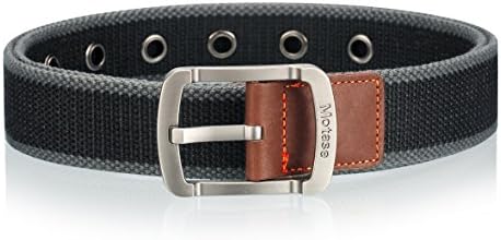 Motase Unisex Canvas Belt Grommet Casual Braided Waist Belt Black Gray XL
