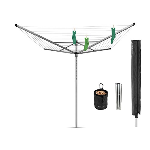Brabantia 100260 Lift-O-Matic 60 M - 50 mm Rohr mit Kunststoff-Bodenhülse, Hülle und Wäscheklammerbeutel