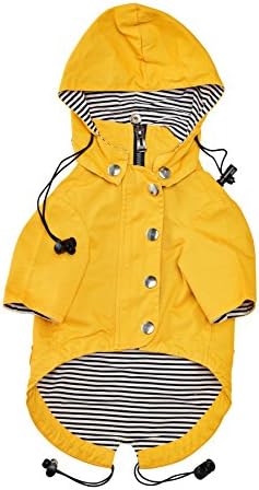 Ellie Dog Wear Yellow Zip Up Dog Raincoat With Reflective Buttons, Pockets, Rain/Water Resistant, Adjustable Drawstring, & Removable Hoodie - Extra Small to Extra Large - Stylish Dog Raincoats (L)