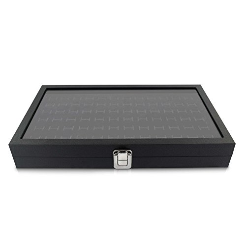 VENKON – Ringbox für 72 Ringe Organizer mit Schaufenster aus Glas für Schmuck Aufbewahrung & Präsentation – Kunstleder Schwarz – 37 x 21 x 5 cm - 4