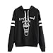 Produktbild Damen Pullover Lady Fashion Print Langarm mit Kapuze Solid Tops Bluse Shirt MYMYG Gedruckt Pullover Herbst Einzigartige Winter Langarm Crop(B1-Schwarz,EU:40/CN-XL)