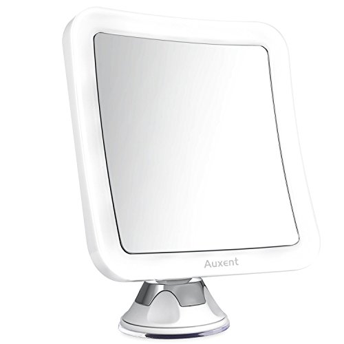 Auxent Kosmetikspiegel LED Beleuchtet mit 7-facher Vergrößerung und Starkem Saugnapf, 360° Schwenkbar, Schminkspiegel viereckig mit Blendfreier Beleuchtung für Zuhause und Unterwegs