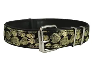 Black Genuine Leather Gold Print Dog Collar 20