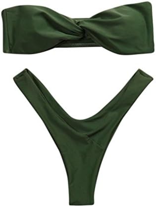 Bestoppen Women Sexy Swimwear,Ladies Bandeau Twist Front Thong Bikini Set Two Piece Push up Padded Bra Bottom Fashion Strapless Beachwear Swimsuit Swimwear for Ladies Girls (L/UK10-12, Green)