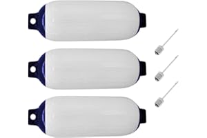 NINGWANG Pare-Battage Marin Gonflable SéRie 3 PièCes PVC, Utilisé pour Bateaux, Voiliers, Cuddy, Etc. (4,5X16 Pouces) Blanc & bleu