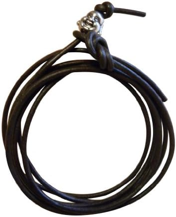 ShoreThing UK Brown Leather Wrap Surfer/Surf Cuff/Wristband/Bracelet Laughing Buddha Bead : Adjustable Brown/Silver