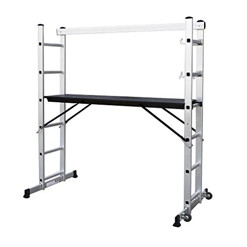 Todeco - Andamio, Escalera Multiusos - Carga máxima: 150 kg - Tamaño de la plataforma: 147 x 40,5 cm - 168 x 160 x 45 cm, EN 131