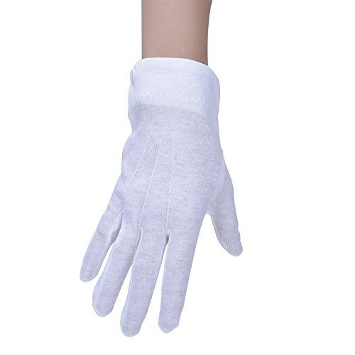 Blulu Weiß Genähte Baumwollhandschuhe Parade Handschuhe mit Schnappverschluss, 2 Paar - 2