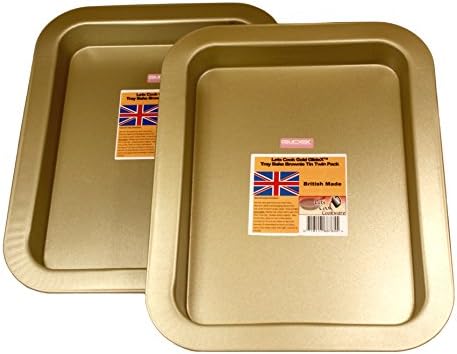 Large Deep Tray Bakes, Brownie Tins, Twin Pack, British Made with Gold GlideX Non Stick by Lets Cook Cookware