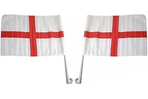 BARGAINS-GALORE Set Of 2 England Car Flags - For Cars, Windows, Houses | British Decoration St Georges Cross, Celebration Ornament, Football World Cup, National Flag