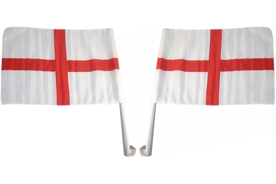 Set Of 2 England Car Flags - For Cars, Windows, Houses | British Decoration St Georges Cross, Celebration Ornament, Football World Cup, National Flag