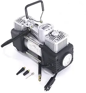 BHADANI SALES/Digital Display Double Cylinder DC 12V 150 Psi Tire Inflator Air Compressor with PVC Case (Silver & Black color)