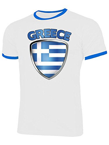 Griechenland 3333 Fussball Fanshirt Herren Ringer Fun-T-Shirts Weiss Blau L