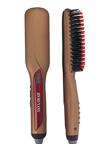 Beauty Nymph Haarglätter-Bürste LCD Elektrische Keramik Haarglätter Kamm und Hitzeschutzhandschuh (Braun)