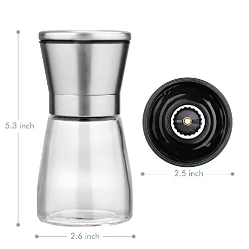 TopElek Salz und Pfeffermühle mit Ständer, Manuelles Edelstahl Salz & Pfeffermühlen mit verstellbarer Grobkörnigkeit und festen Glaskörper - 3