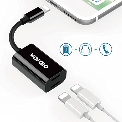 Dual Lightning Adapter for iPhone 7/7 Plus,Wofalo Lightning to Double Lightning AUX Splitter Audio + Charge and Sync Data Compatible for iOS 10.3 (Black)