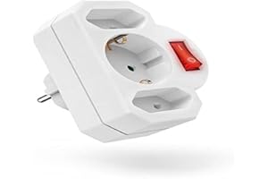 Hama 3-fach Steckdosenadapter mit Schalter zum Stromsparen (Multistecker 2x Eurosteckdose & 1x Schutzkontakt Mehrfachsteckdose, Adapterstecker, Doppelstecker) weiß