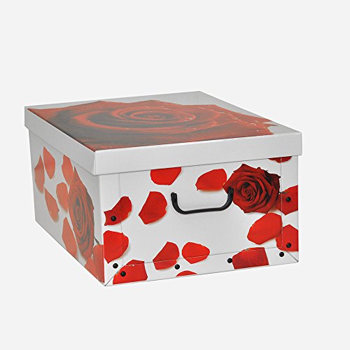 XXL Dekokarton mit modernem Muster „ROTE ROSEN“ – Kräftig Rote Rosen auf weißem Karton. Edel und hochwertig! Mit Griffen zum Tragen und XXL Volumen! - 3