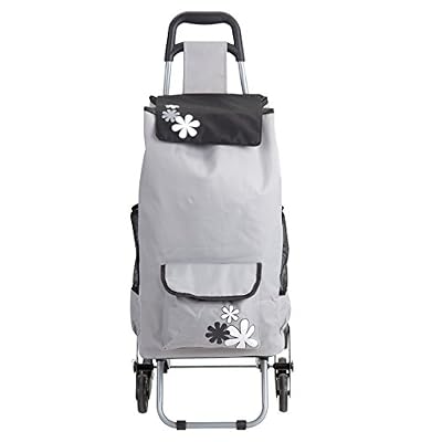 Wedestock Chariot de course isotherme 6 roues gris avec motif fleur et poches extérieures de rangement