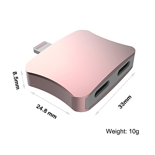 Adaptador Lightning Cargador y Auriculares para iPhone 7 y 7 Plus - Escuchar Audio y Cargar Simult  neamente - Control Remoto y Micr  fono - Compatible con iOS 10 3 o posterior  Rosa 