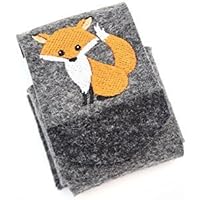 Zigarettenhülle aus dunkelgrau-meliertem Wollfilz, bestickt mit Fuchs