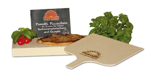 Pimotti 202_003 Schamott Pizza-/Brotback Stein, Schaufel und Anleitung mit Rezepte im Set, 4 cm - 2