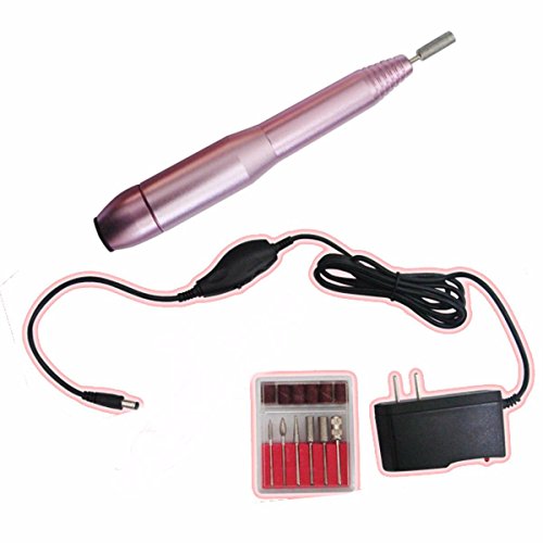 DANCINGNAIL 20000RPM Electric Pen Manicure Machine Nail Art Acrylic File Drill 6 Bits Set pink 220V