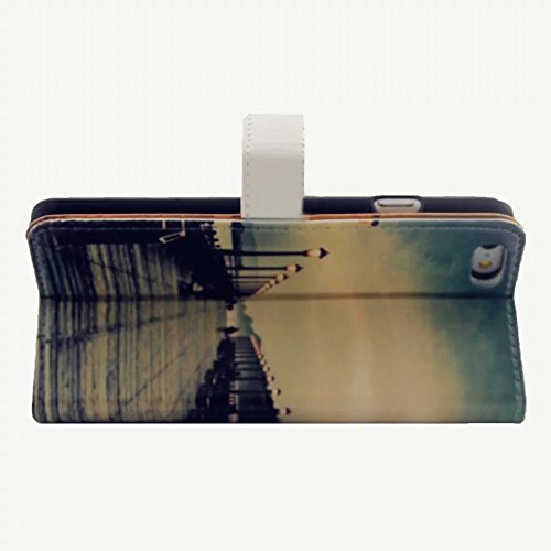 MUTOUREN iPhone 6 Plus/6S Plus Brieftasche Flip Case Cover – PU Leder Bookstyle Klapphülle Wallet Case für iPhone 6 Plus/6S Plus (5.5 Zoll) Portemonnaie Hülle Schutz Ultra Dünn Handy Tasche Geldboerse Schutzhülle – Lampen-Brücke und Straße + Metall Stylus Pen - 5