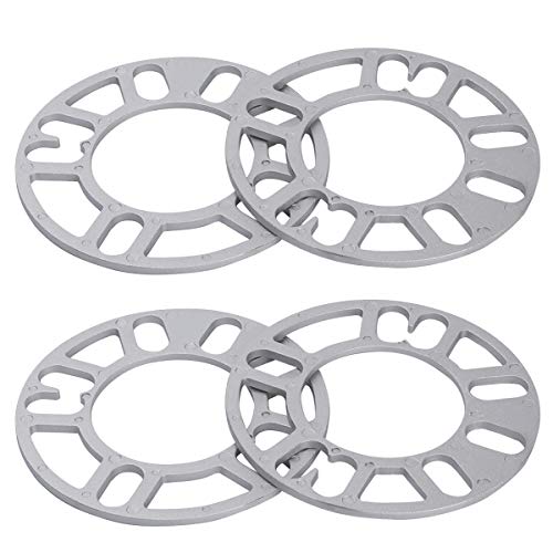 dynofit Universal 5mm Wheel Spacers for 98-120 Multiple Bolts Pattern, Pack of 4 Thin Aluminum Shims Hubcentric Spacer for 4 Lug and 5 Lug Wheels/Rims Fit for Dodge Ford Je/ep Nissan Honda