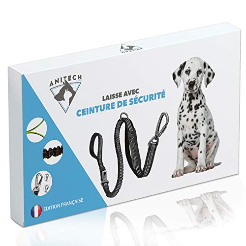 ANITECH ?Nouveau? Laisse pour Chien Anti Traction avec ?Boucle de Sécurité Intégrée?+ Absorption de Choc + Couture Réfléchissante + Double Poignée (1.80 M)