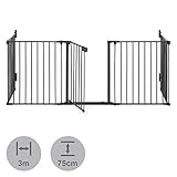 oneConcept Safety-First Kaminschutzgitter Absperrgitter (3 Meter lang, Sicherheitsverschluss, 5 bewegliche Elemente mit Tür, Metall) schwarz - 3
