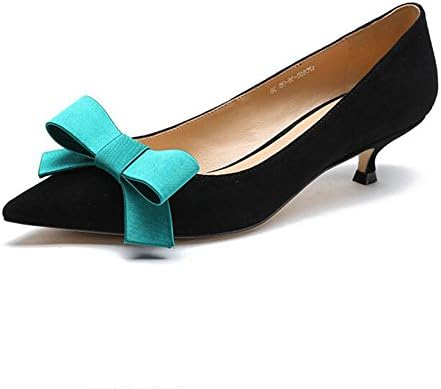 YIXINYI Court Shoe Sweet Women's Shoes Bowknot Cats And Shoes Pointed Mid Heel Shallow Mouth Leisure Heel 4cm ( Color : 1 , Size : EU38/UK5.5/CN38 )