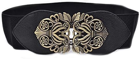 Davidlove Women Vintage Wide Elastic Stretch Waist Belt Waistband Dress Belts (Black)