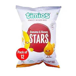 Timios Banana and Honey Stars | Healthy Snacks for Kids | Natural Energy Food Product for Toddlers | Party Snack for School Children 2+ Years Pack of 12