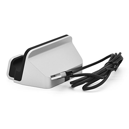 iProtect Premium Micro USB Docking Station für Smartphones und Tablets bis 10 Zoll(10″) Ladestation + USB Datenkabel Ladekabel in silber - 2
