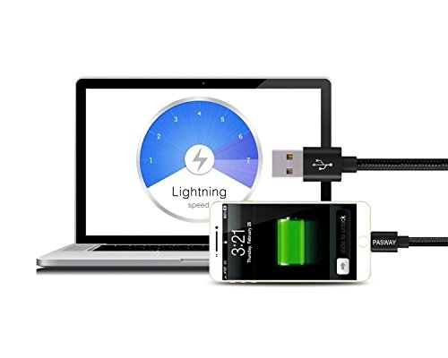 Lightning Kabel Pasway iPhone Ladekabel 3 Pack (1M, 2M, 3M) Nylon Geflochtenes USB Kabel mit Lightning Connector für iPhone 6/6 Plus/6S, iPad Air 2, iPad Pro und mehr Schwarz - 5