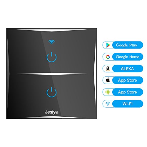Preisvergleich Produktbild Smart Home Wand-Lichtschalter, WiFi, berührungsempfindlich, Glasoberfläche, Fernbedienungs-Lichter, funktioniert mit Amazon Alexa, Echo / Google Home, unterstützt Android und IOS APP, schwarz