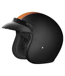 Studds JETSTAR Classic D3 Orange Strip Open Face Helmet (Matt Black, XL)