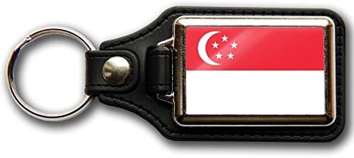 Moody Motorz SINGAPORE Flag National Colours Premium Leather &amp; Chrome Keyring