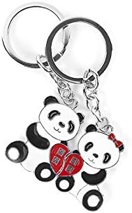 Romantic Couple Cute Panda Keychain | Metal Keyring Gift Set for Couples in Love - Exclusive Design from Tiangtech® (2 pack Tuanyuan)