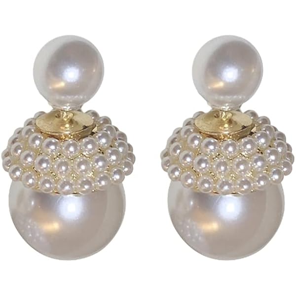 Orecchini Boho Pearl Ear Jacket – Cuore Con Perla E Doppio Fronte Retro – Vintage Oro Per Donna E Ragazza