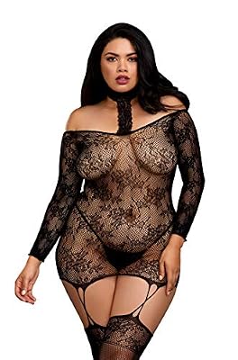 Dreamgirl Bodystocking résille guêpière Grande Taille réversible avec Tour de Cou